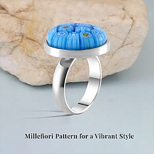 Blue Color Murano Style Ring in Stainless Steel (Size 8.0)