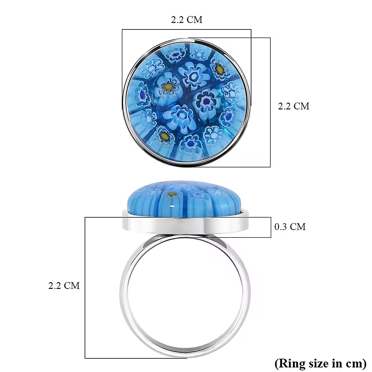 Blue Color Murano Style Ring in Stainless Steel (Size 8.0) image number 6