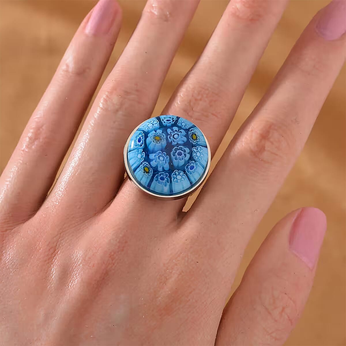 Blue Color Murano Style Ring in Stainless Steel (Size 8.0) image number 7
