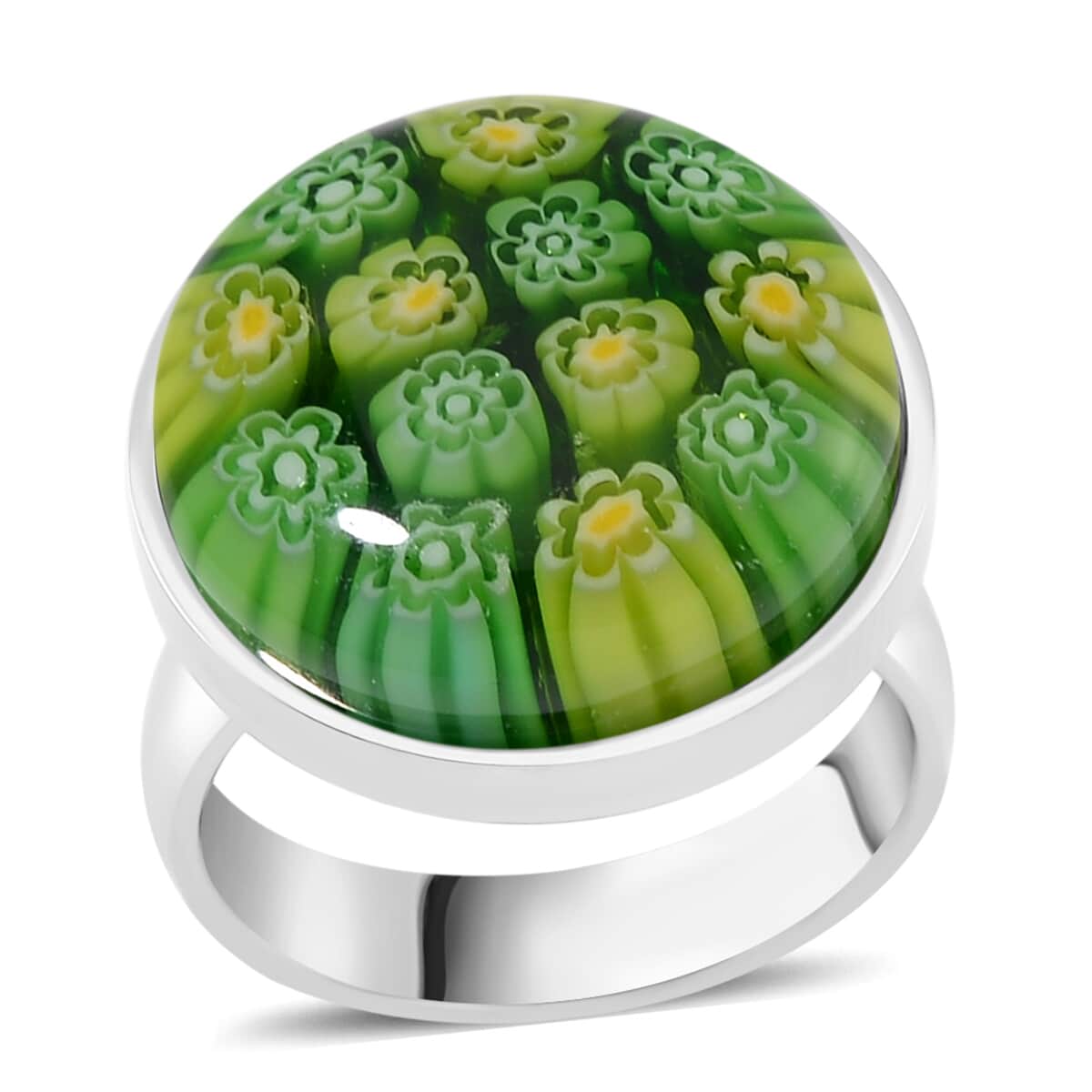 Green Color Murano Style Ring in Stainless Steel (Size 10.0) image number 0