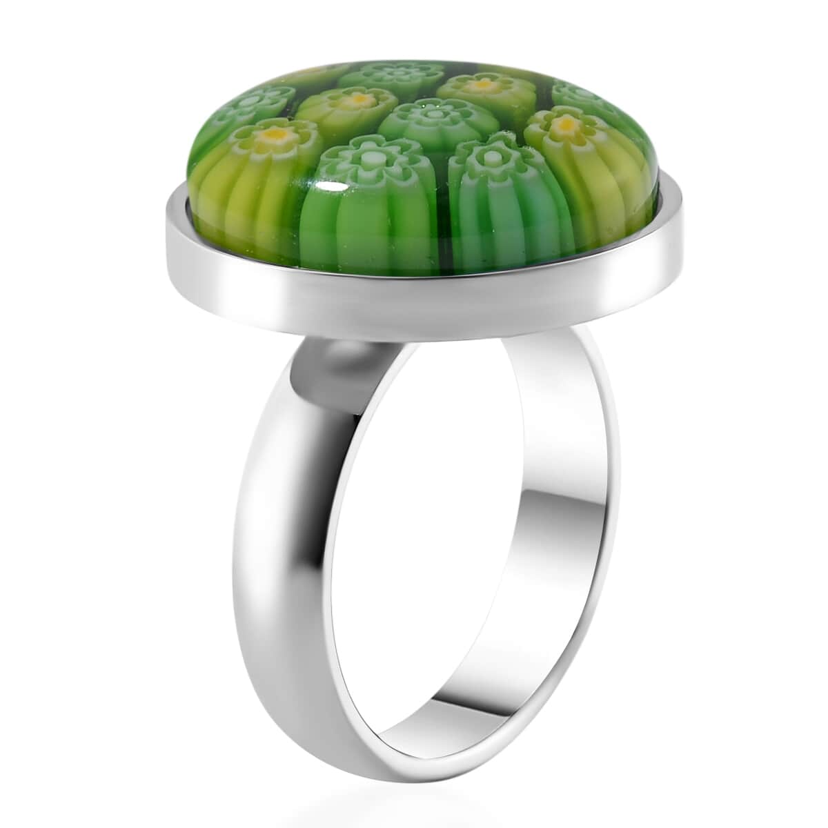 Green Color Murano Style Ring in Stainless Steel (Size 10.0) image number 2