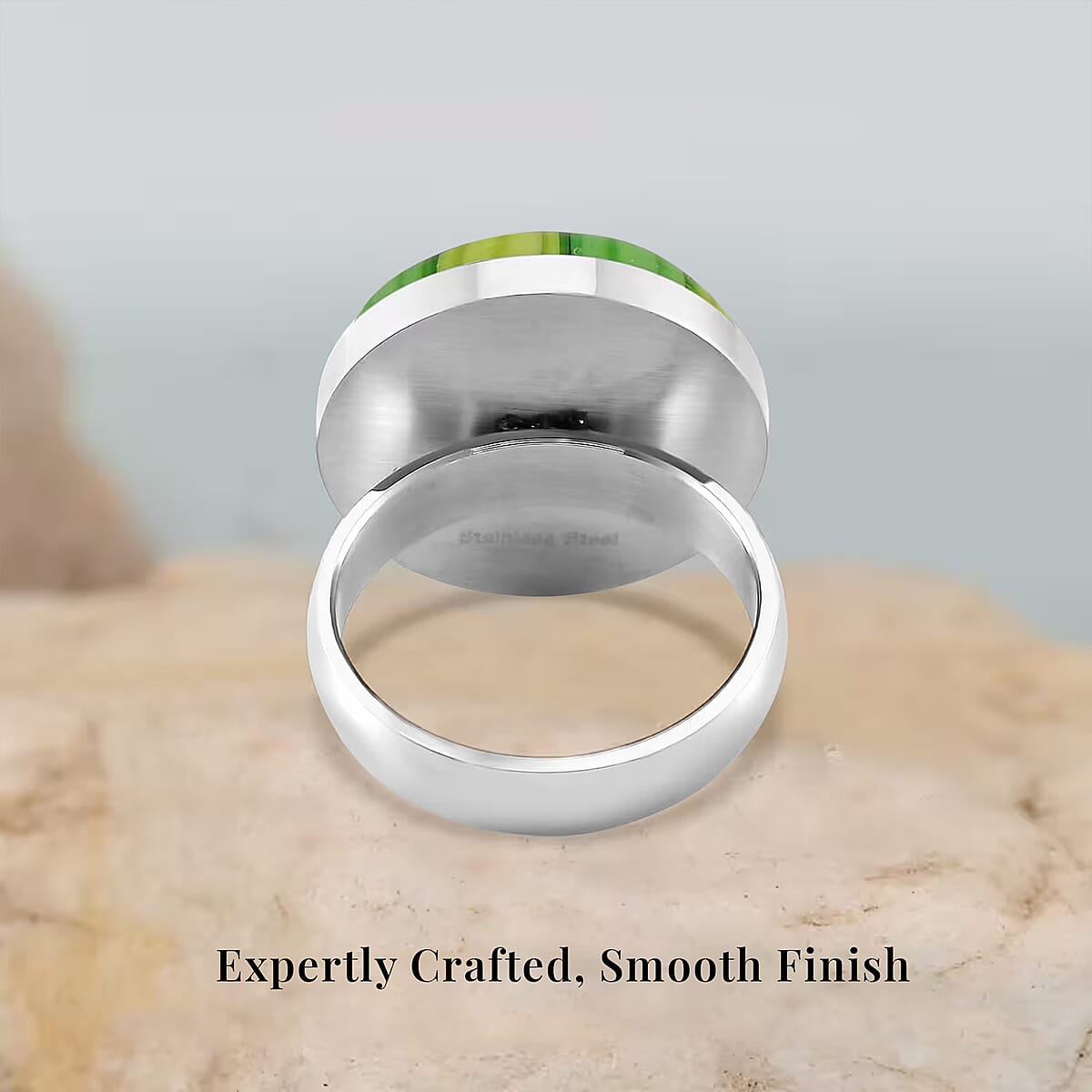 Green Color Murano Style Ring in Stainless Steel (Size 6.0) image number 3