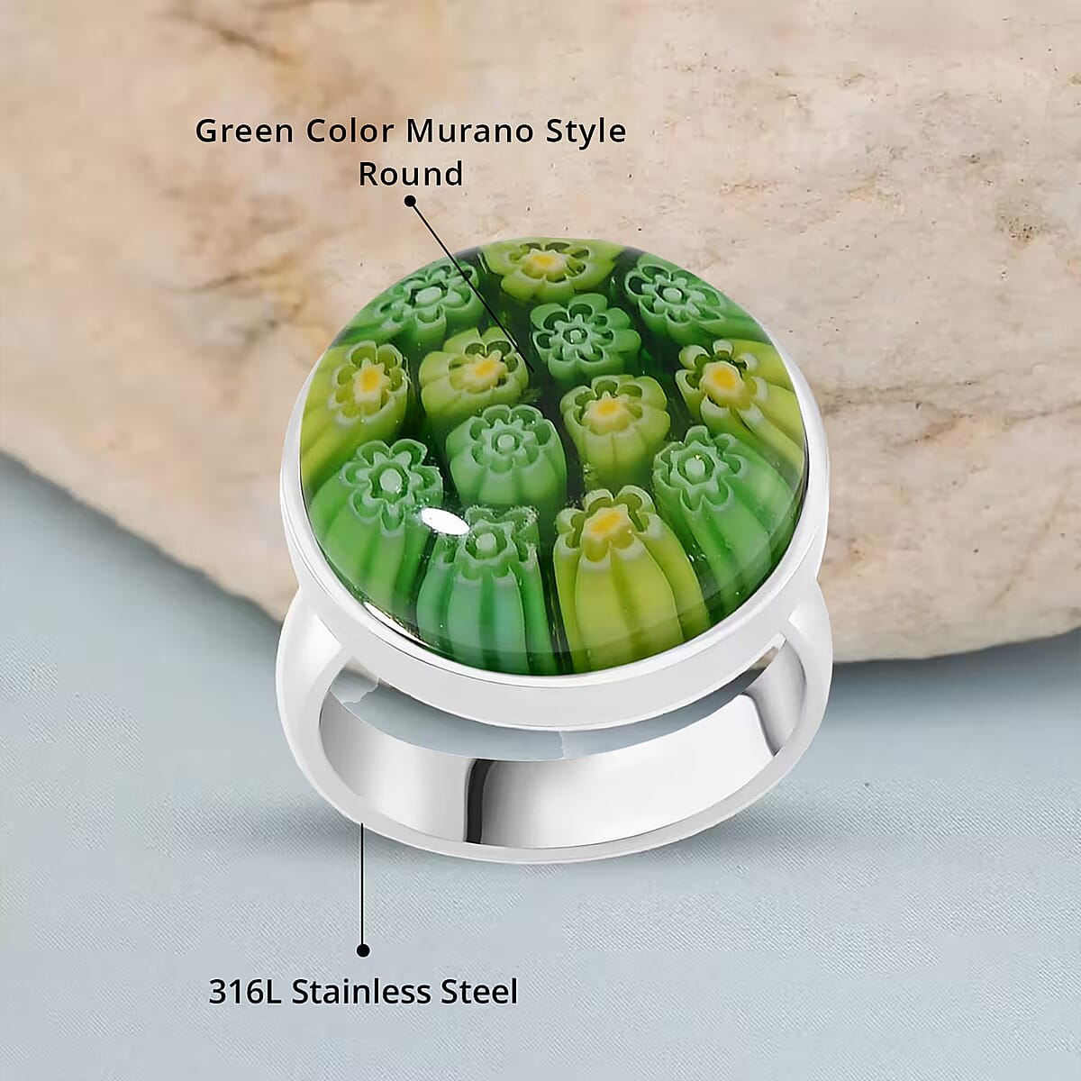 Green Color Murano Style Ring in Stainless Steel (Size 6.0) image number 4