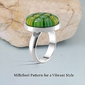 Green Color Murano Style Ring in Stainless Steel (Size 8.0)