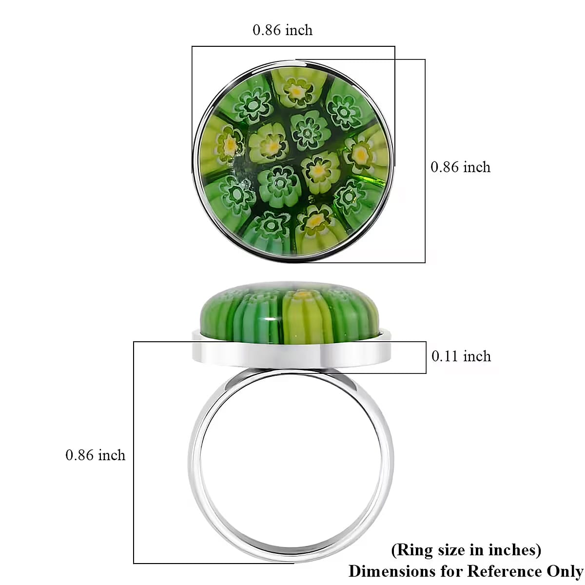 Green Color Murano Style Ring in Stainless Steel (Size 9.0) image number 6