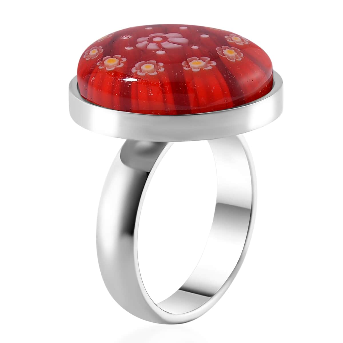 Red Color Murano Style Ring in Stainless Steel (Size 10.0) image number 2