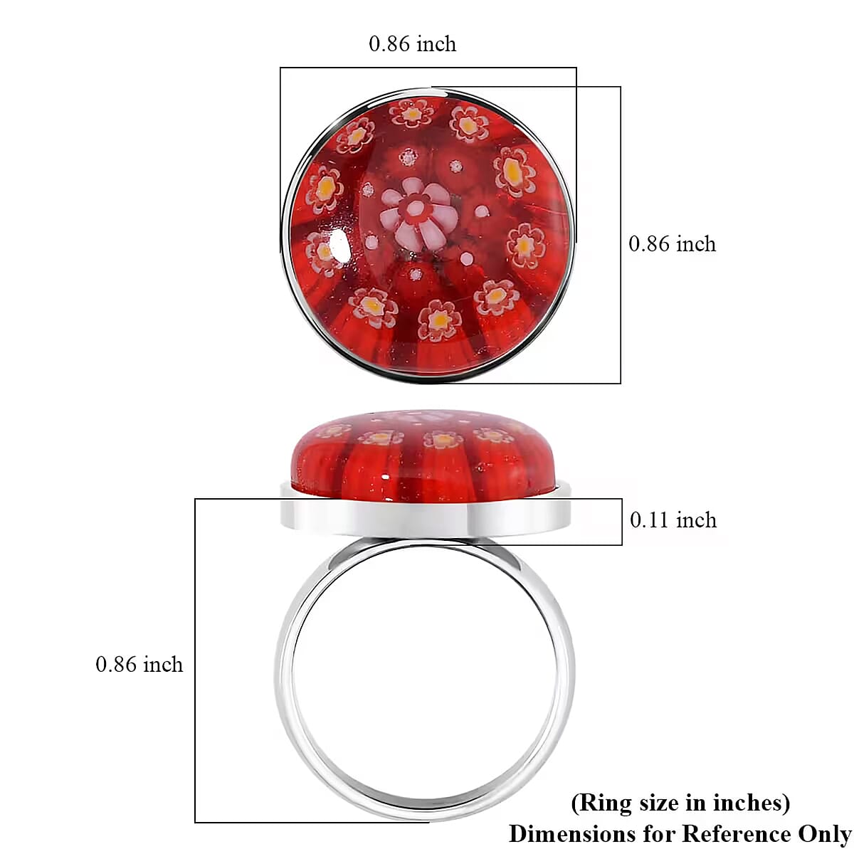 Red Color Murano Style Ring in Stainless Steel (Size 10.0) image number 6