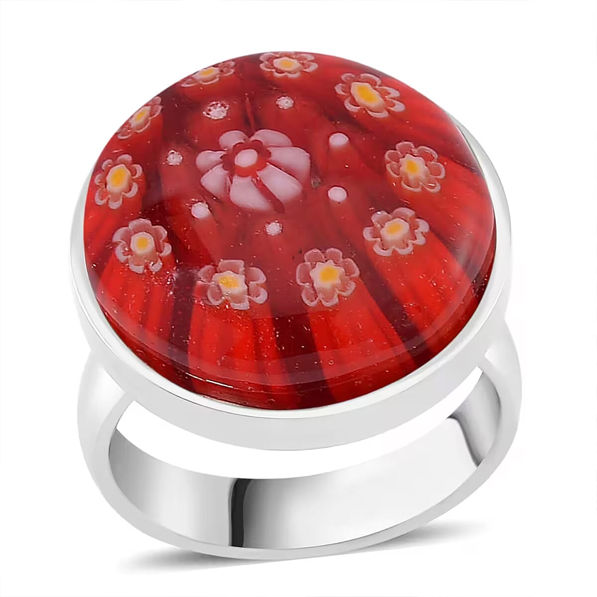 Red Color Murano Style Ring in Stainless Steel (Size 6.0) image number 0