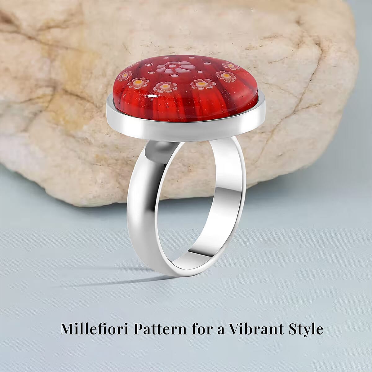 Red Color Murano Style Ring in Stainless Steel (Size 6.0) image number 2
