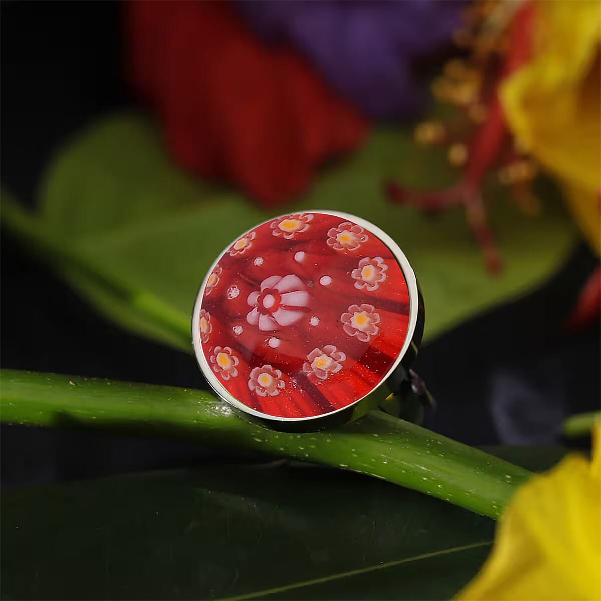 Red Color Murano Style Ring in Stainless Steel (Size 8.0) image number 1