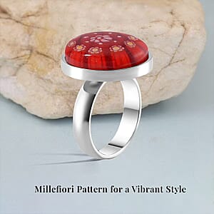 Red Color Murano Style Ring in Stainless Steel (Size 8.0)