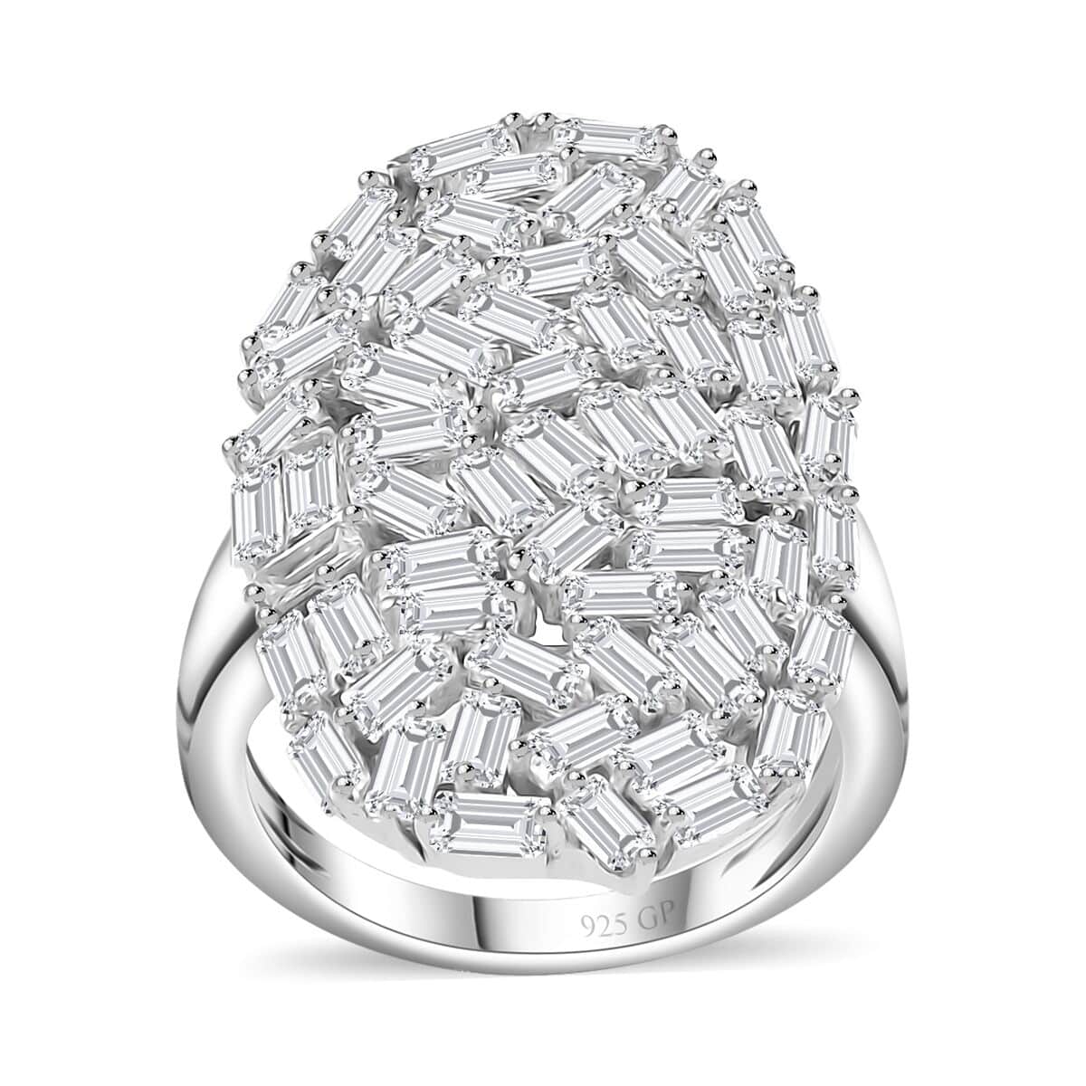 GP Art Deco Collection White Zircon Ring in Rhodium Over Sterling Silver (Size 10.0) 5.00 ctw image number 0
