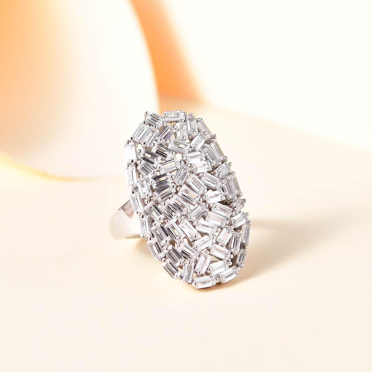 GP Art Deco Collection White Zircon Ring in Rhodium Over Sterling Silver (Size 10.0) 5.00 ctw image number 1