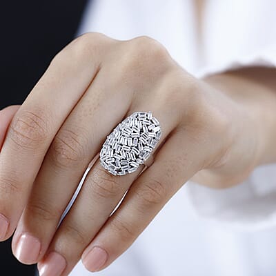 GP Art Deco Collection White Zircon Ring in Rhodium Over Sterling Silver (Size 10.0) 5.00 ctw