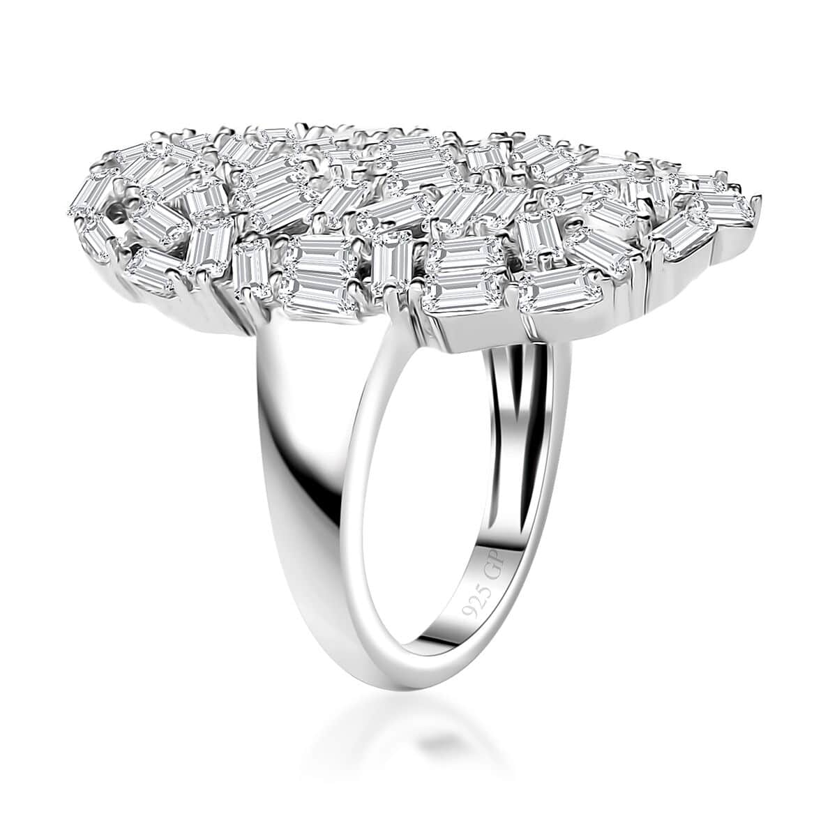 GP Art Deco Collection White Zircon Ring in Rhodium Over Sterling Silver (Size 10.0) 5.00 ctw image number 3