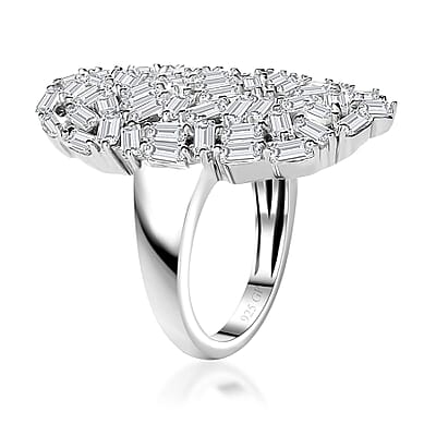 GP Art Deco Collection White Zircon Ring in Rhodium Over Sterling Silver (Size 10.0) 5.00 ctw