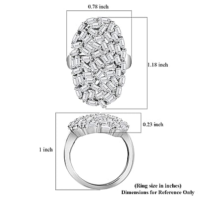 GP Art Deco Collection White Zircon Ring in Rhodium Over Sterling Silver (Size 10.0) 5.00 ctw