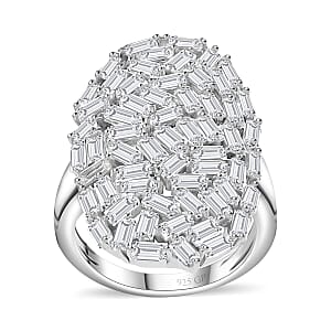 GP Art Deco Collection White Zircon Ring in Rhodium Over Sterling Silver (Size 6.0) 5.00 ctw