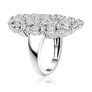 GP Art Deco Collection White Zircon Ring in Rhodium Over Sterling Silver (Size 6.0) 5.00 ctw