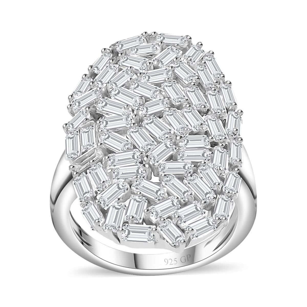 GP Art Deco Collection White Zircon Ring in Rhodium Over Sterling Silver (Size 7.0) 5.00 ctw image number 0