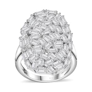 GP Art Deco Collection White Zircon Ring in Rhodium Over Sterling Silver (Size 7.0) 5.00 ctw