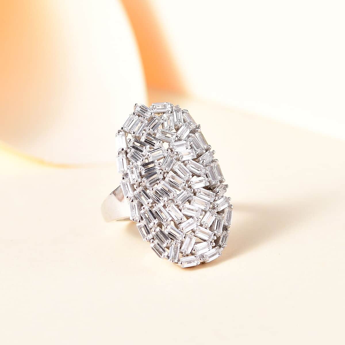 GP Art Deco Collection White Zircon Ring in Rhodium Over Sterling Silver (Size 7.0) 5.00 ctw image number 1