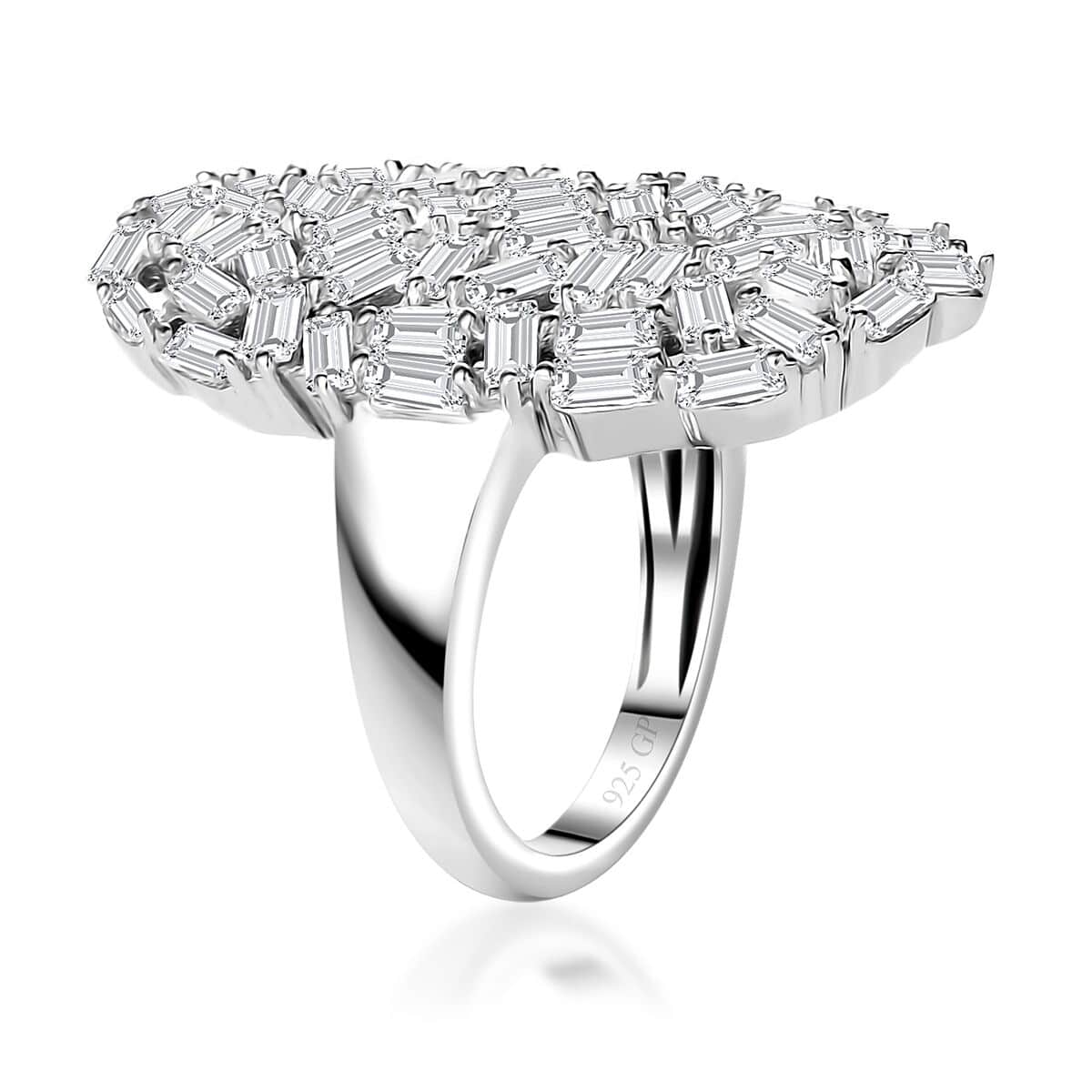 GP Art Deco Collection White Zircon Ring in Rhodium Over Sterling Silver (Size 7.0) 5.00 ctw image number 3