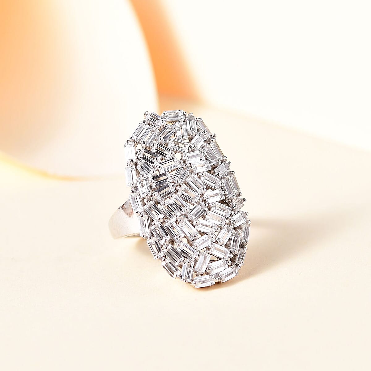 GP Art Deco Collection White Zircon Ring in Rhodium Over Sterling Silver (Size 9.0) 5.00 ctw image number 1