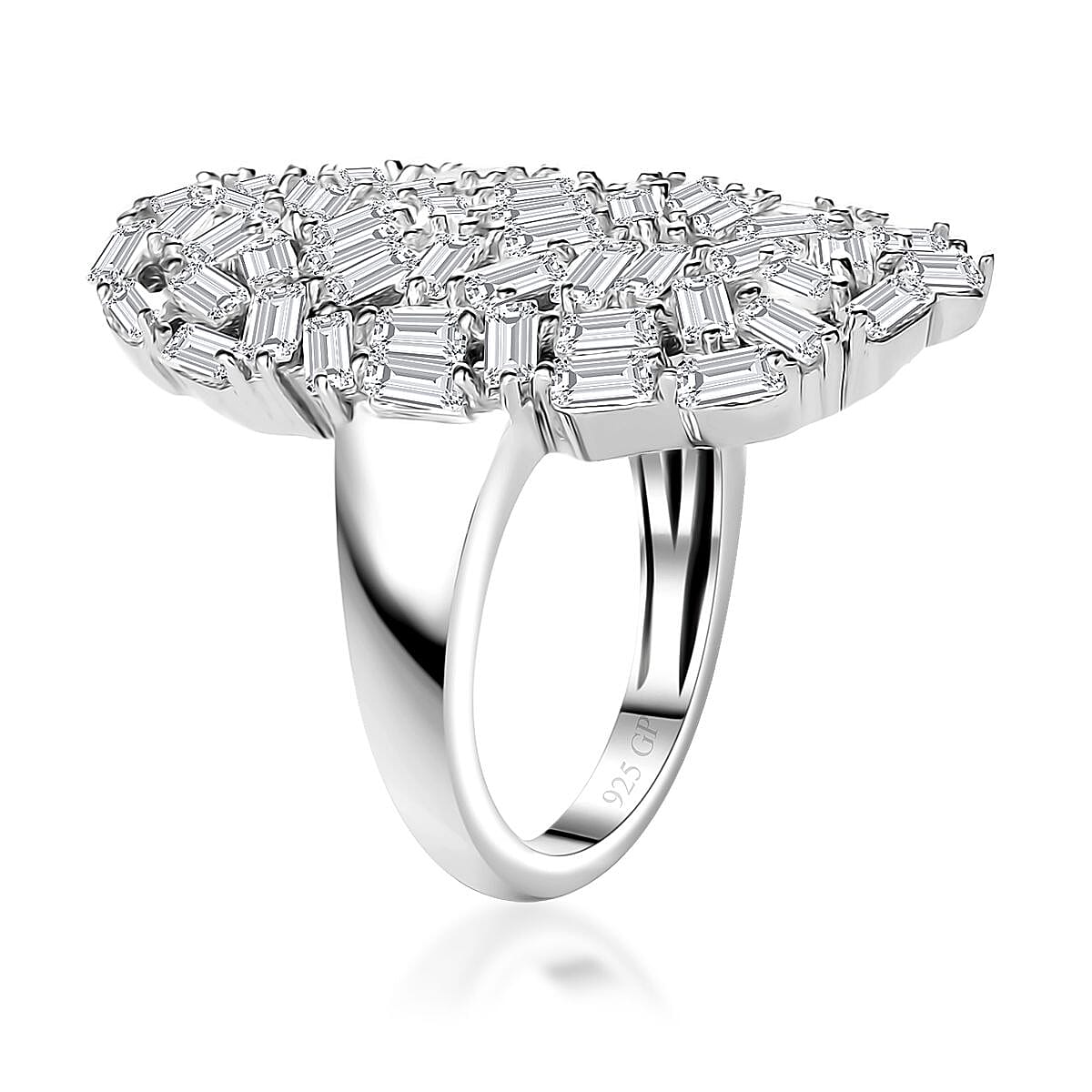 GP Art Deco Collection White Zircon Ring in Rhodium Over Sterling Silver (Size 9.0) 5.00 ctw image number 3