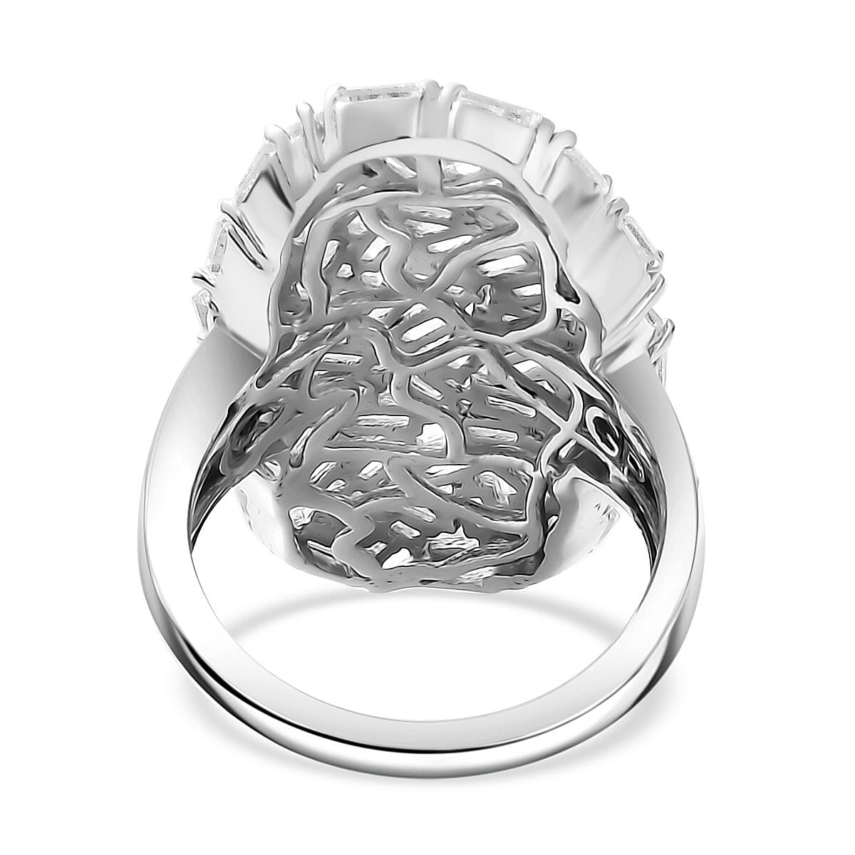 GP Art Deco Collection White Zircon Ring in Rhodium Over Sterling Silver (Size 9.0) 5.00 ctw image number 4