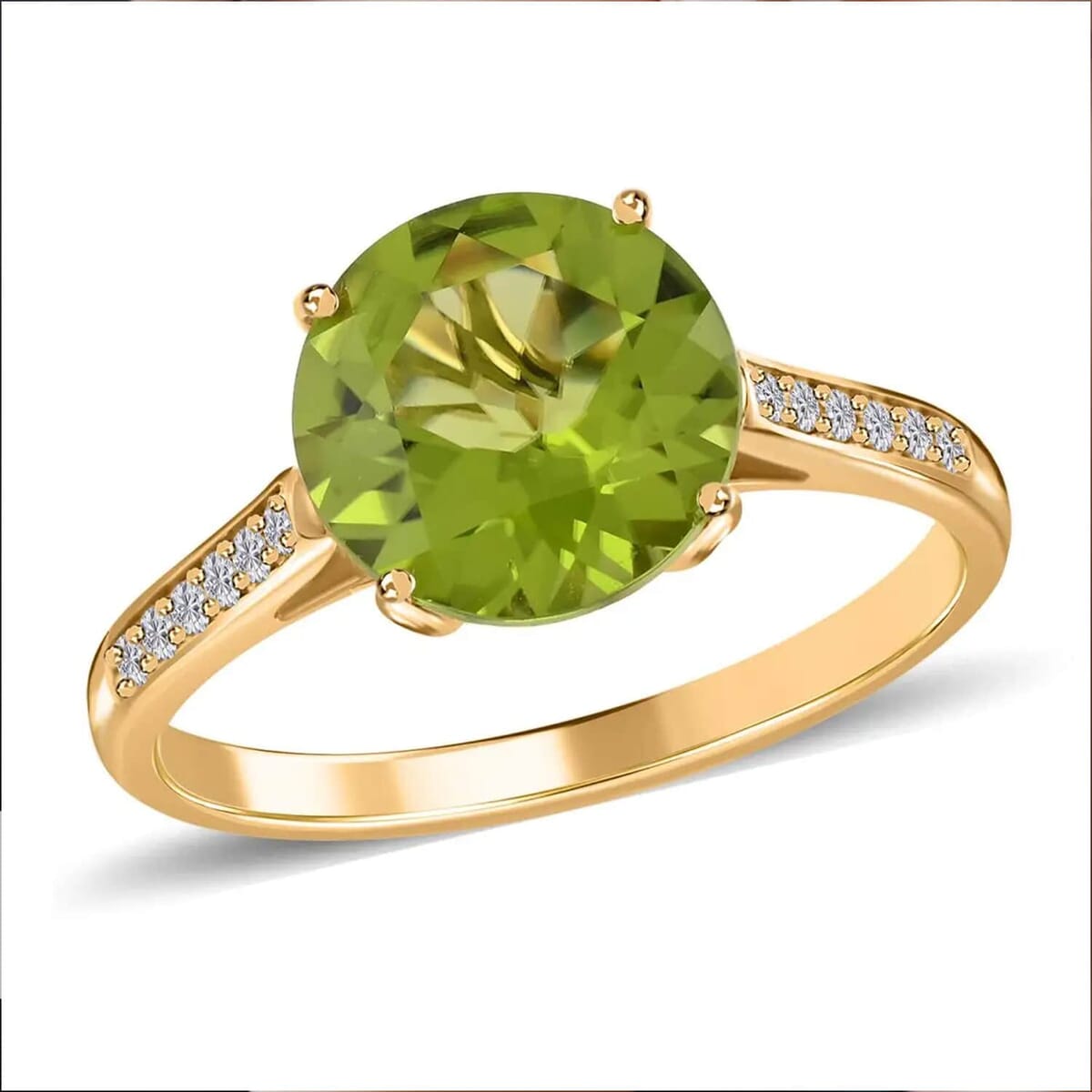 Certified and Appraised Luxoro AAA Peridot and I1 Diamond 4.20 ctw Ring in 10K Yellow Gold (Size 4.5) image number 0
