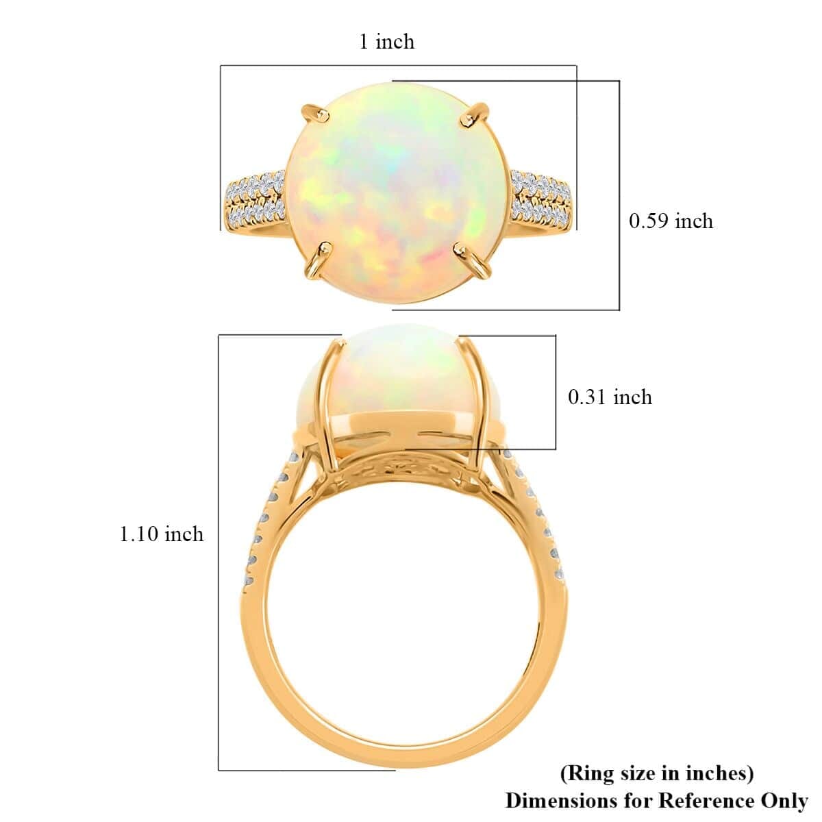 Certified & Appraised Luxoro 14K Yellow Gold AAA Ethiopian Welo Opal and G-H I2 White Diamond Ring (Size 7.5) 6.10 ctw image number 4
