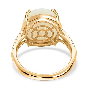 Certified & Appraised Luxoro 14K Yellow Gold AAA Ethiopian Welo Opal and G-H I2 White Diamond Ring (Size 9.5) 6.10 ctw