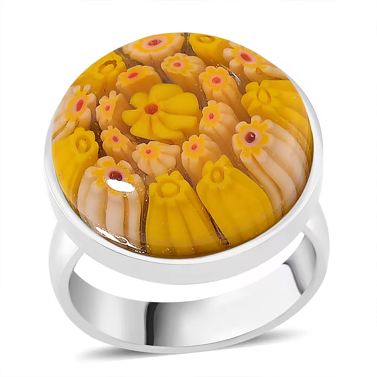 Yellow Color Murano Style Ring in Stainless Steel (Size 10.0) image number 0