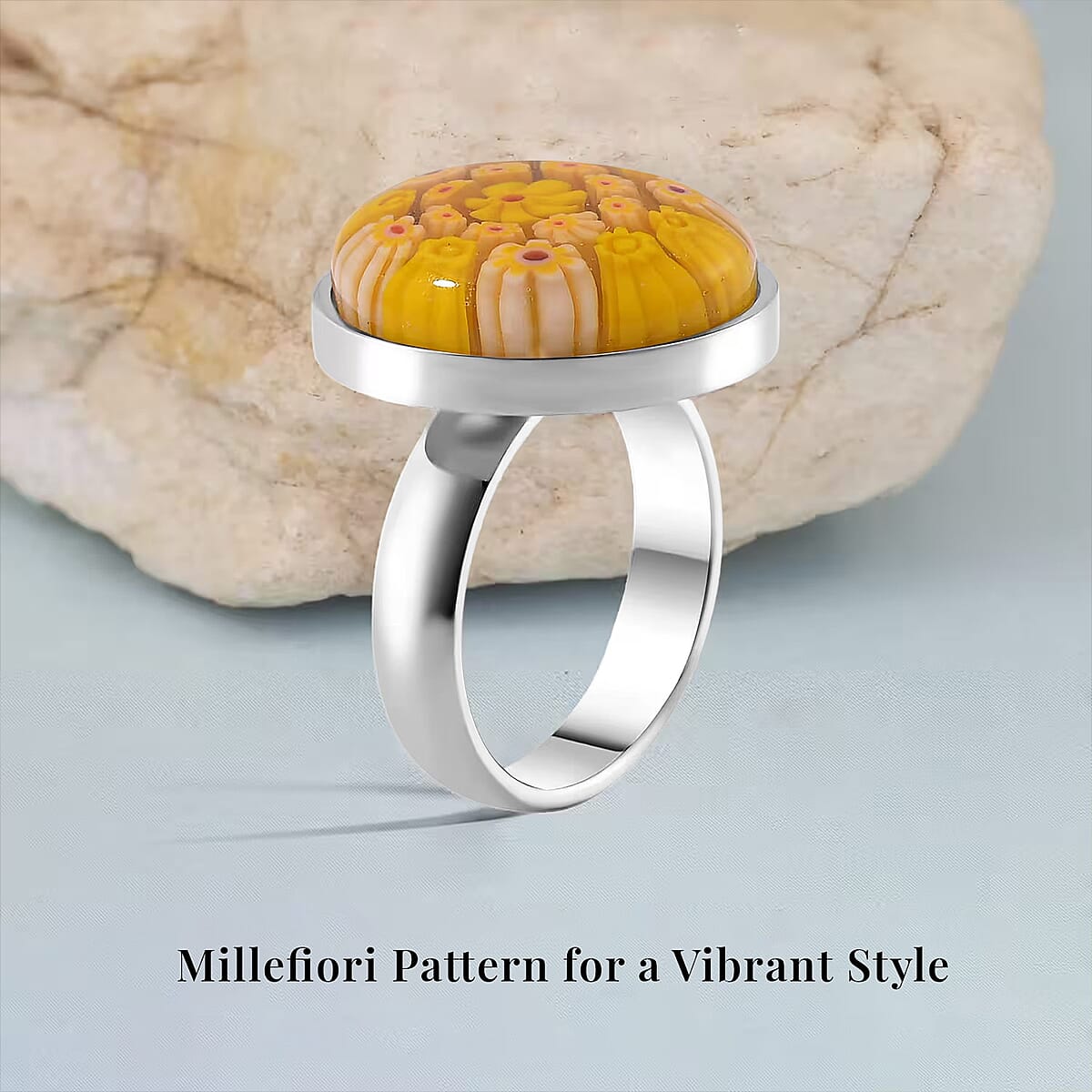 Yellow Color Murano Style Ring in Stainless Steel (Size 10.0) image number 2