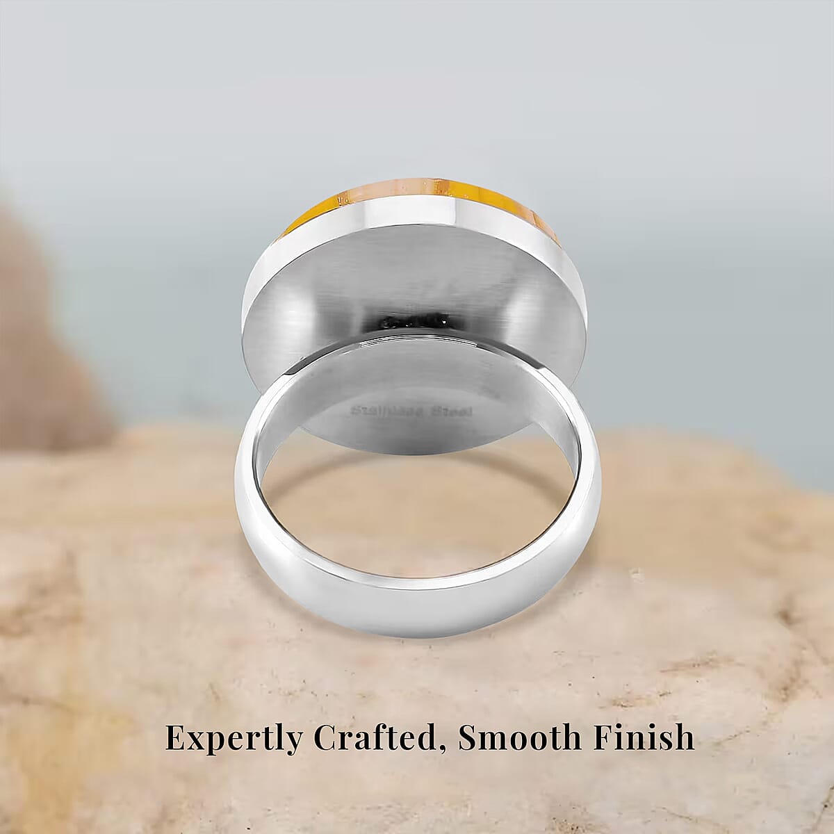 Yellow Color Murano Style Ring in Stainless Steel (Size 10.0) image number 3