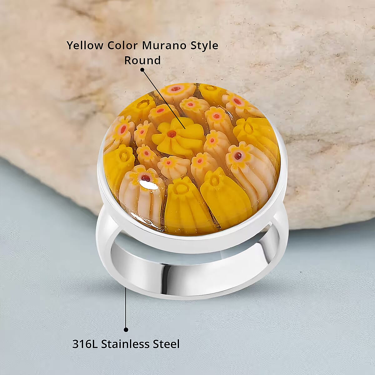 Yellow Color Murano Style Ring in Stainless Steel (Size 10.0) image number 4