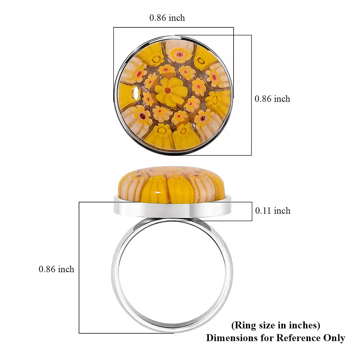 Yellow Color Murano Style Ring in Stainless Steel (Size 10.0) image number 6