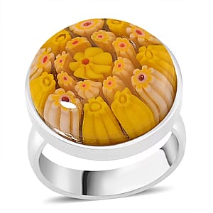 Yellow Color Murano Style Ring in Stainless Steel (Size 9.0)