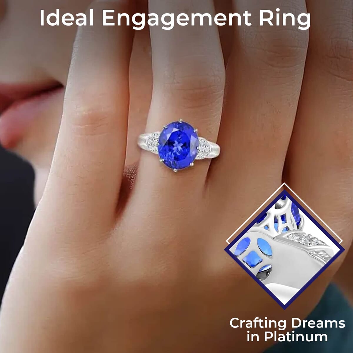 Certified & Appraised Rhapsody 950 Platinum AAAA Vivid Tanzanite and E-F VS Diamond Ring (Size 7.5) 8.6 Grams 5.50 ctw image number 2
