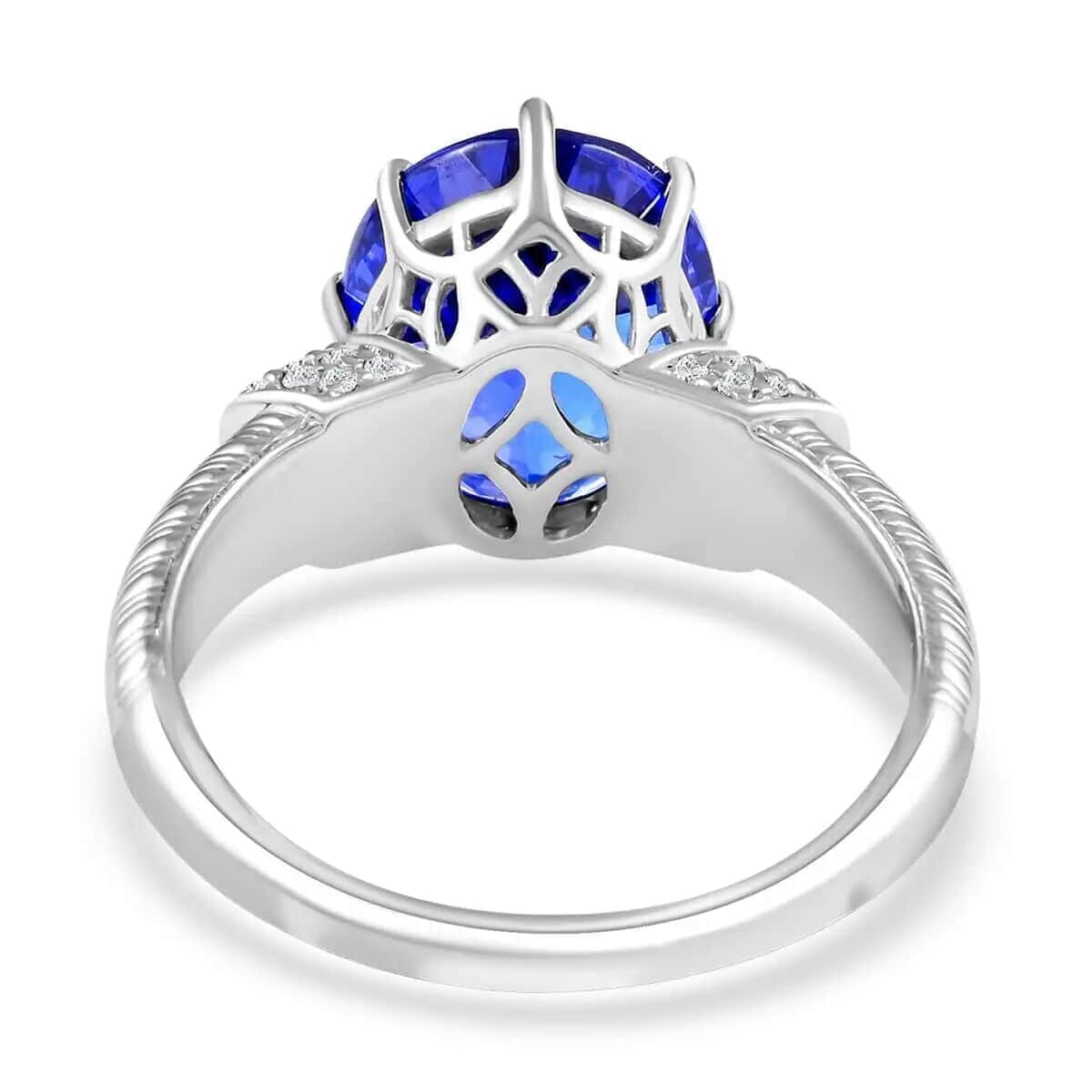 Certified & Appraised Rhapsody 950 Platinum AAAA Vivid Tanzanite and E-F VS Diamond Ring (Size 7.5) 8.6 Grams 5.50 ctw image number 4