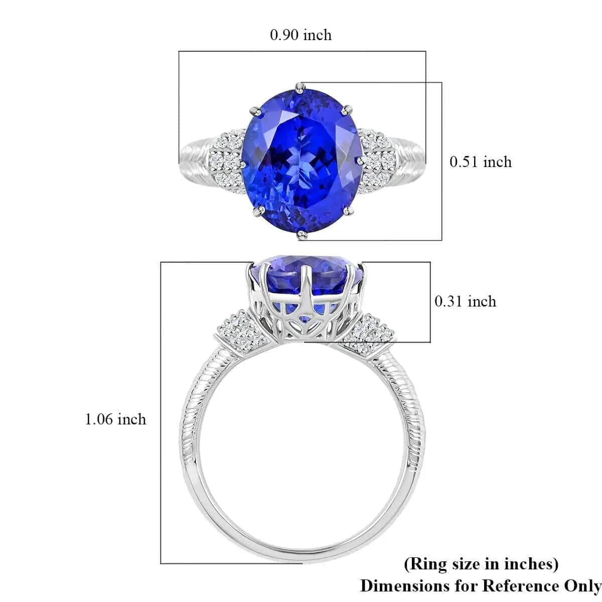 Certified & Appraised Rhapsody 950 Platinum AAAA Vivid Tanzanite and E-F VS Diamond Ring (Size 7.5) 8.6 Grams 5.50 ctw image number 5