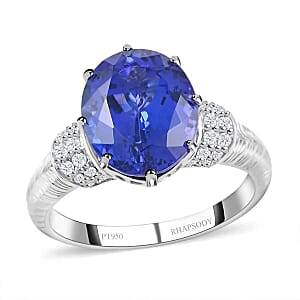 Certified & Appraised Rhapsody 950 Platinum AAAA Vivid Tanzanite and E-F VS Diamond Ring (Size 9.5) 8.6 Grams 5.50 ctw