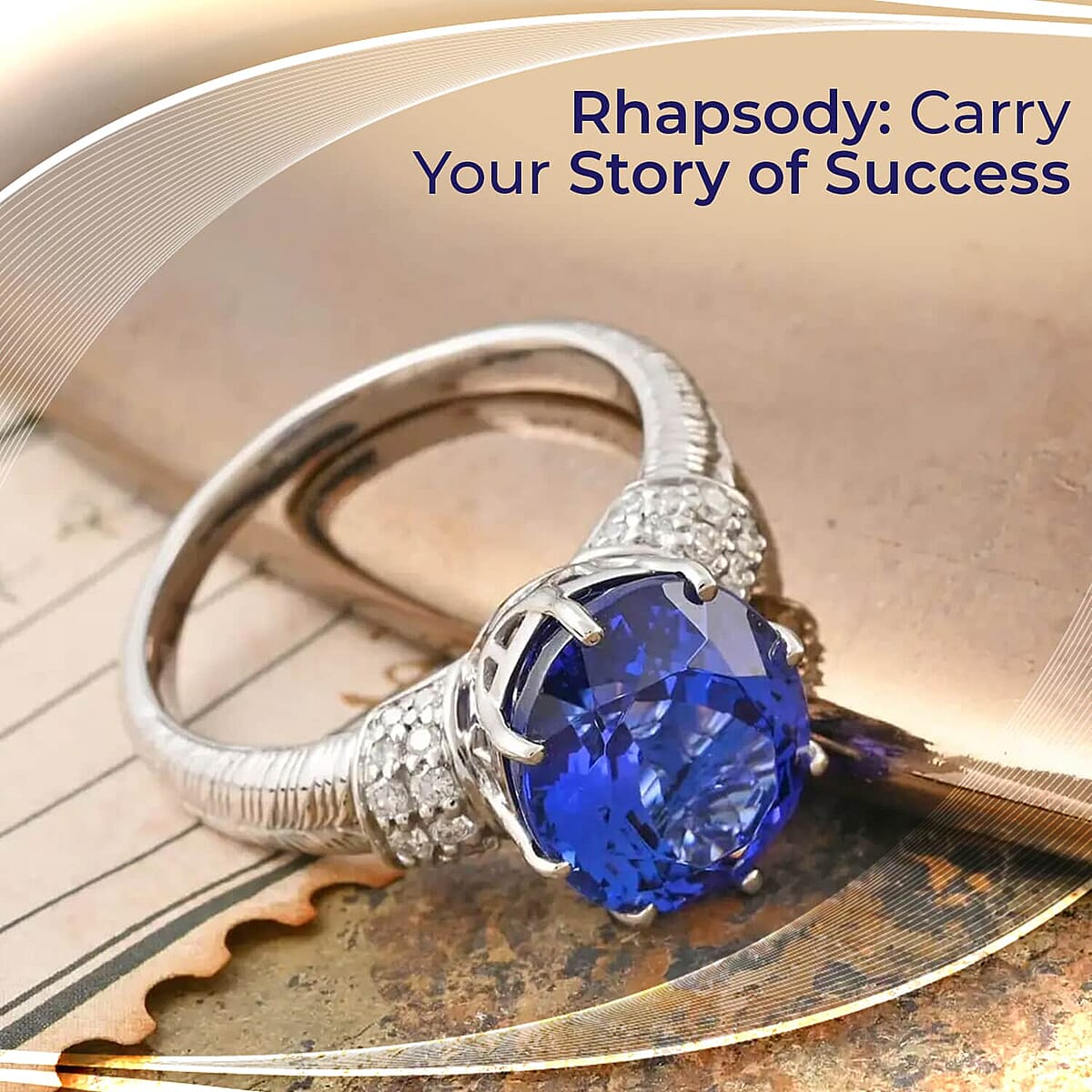 Certified & Appraised Rhapsody 950 Platinum AAAA Vivid Tanzanite and E-F VS Diamond Ring (Size 9.5) 8.6 Grams 5.50 ctw image number 1