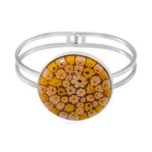 Yellow Color Murano Style Bangle Bracelet in Stainless Steel 6.50 Inches