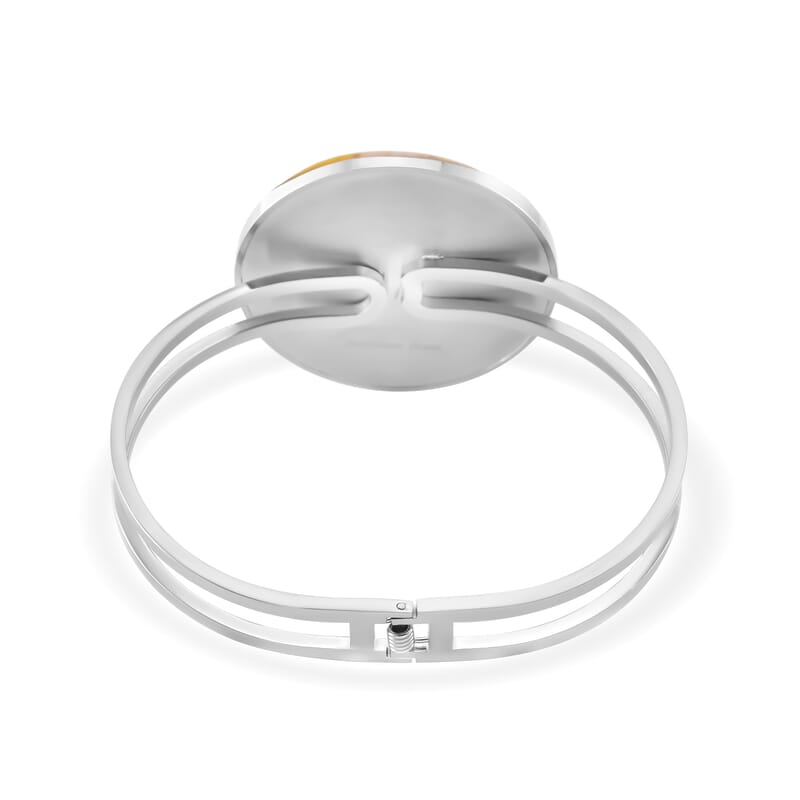 Yellow Color Murano Style Bangle Bracelet in Stainless Steel 6.50 Inches