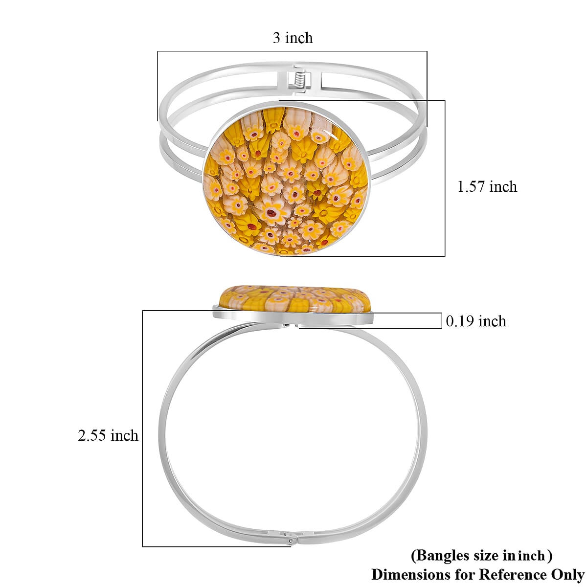 Yellow Color Murano Style Bangle Bracelet in Stainless Steel 7.50 Inches image number 4