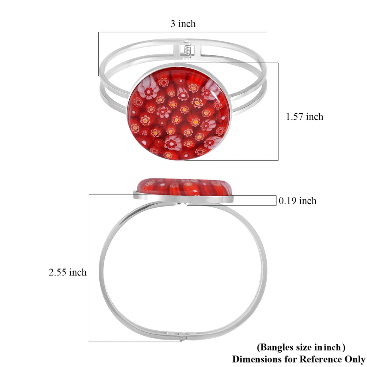 Red Color Murano Style Bangle Bracelet in Stainless Steel (6.50 In) image number 4