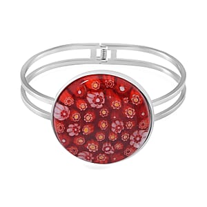 Red Color Murano Style Bangle Bracelet in Stainless Steel 7.50 Inches