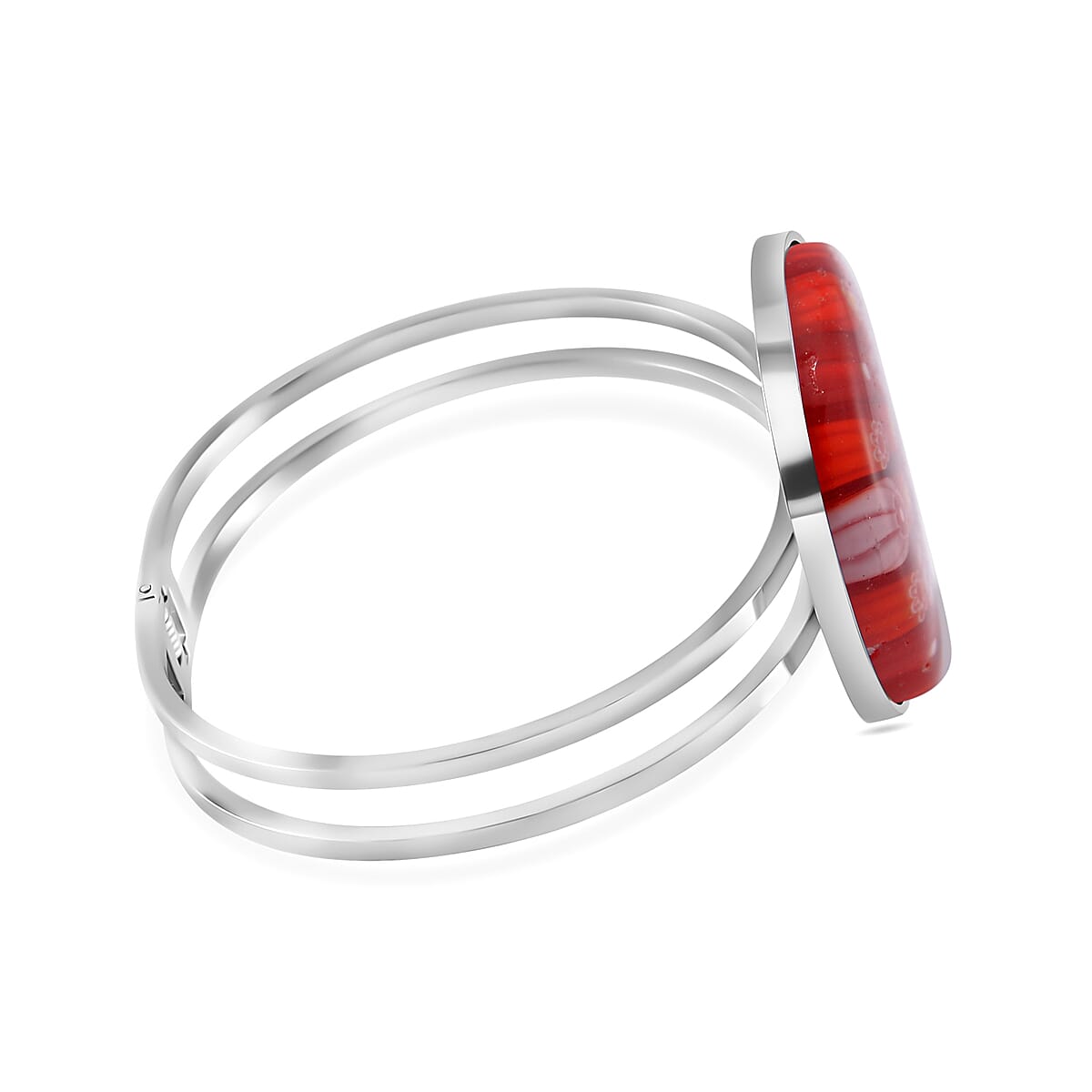 Red Color Murano Style Bangle Bracelet in Stainless Steel 7.50 Inches image number 2